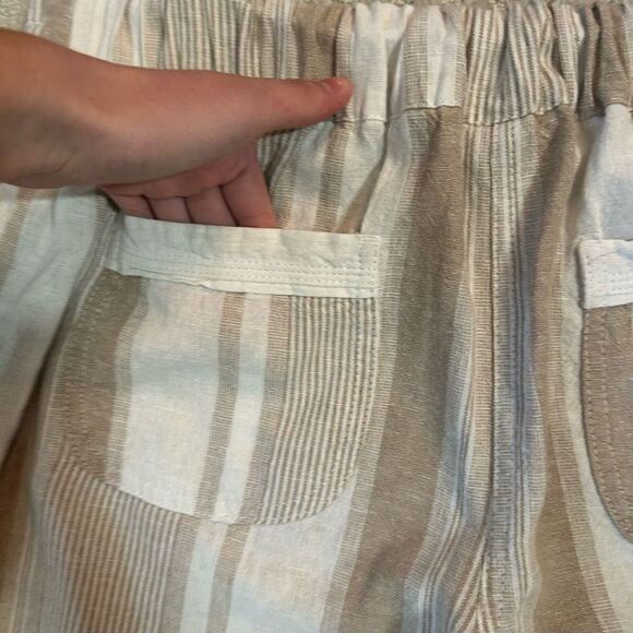 Per Se Linen Blend Tan and White Striped Pants - Picture 6 of 7